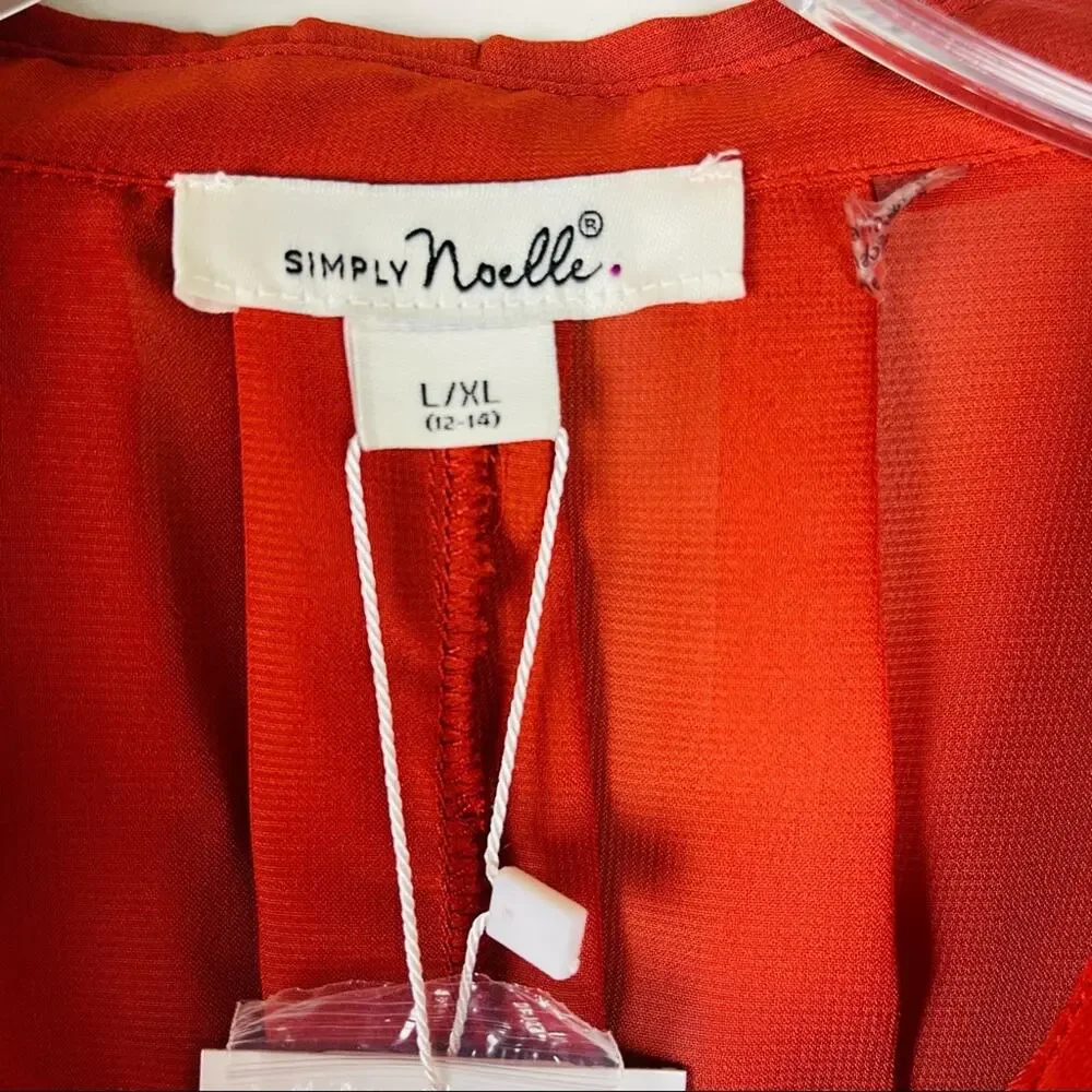 NEW Simply Noelle orange semi sheer chiffon button front pleat office top large - Picture 6 of 10
